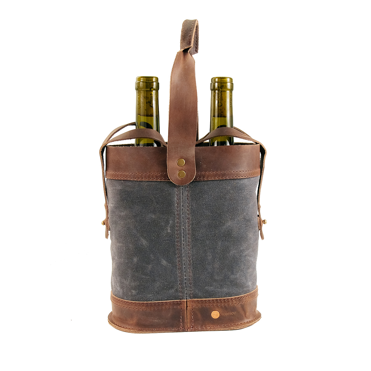 Horizontal Canvas Wine Tote with Leather Closure