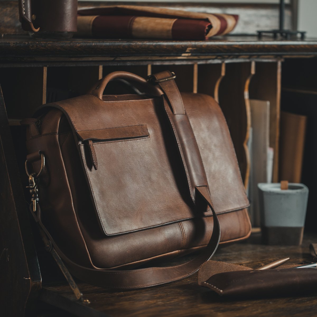 Full Grain Leather Duffle Bag | Vintage Leather Duffle Bag by Rustico - Cognac